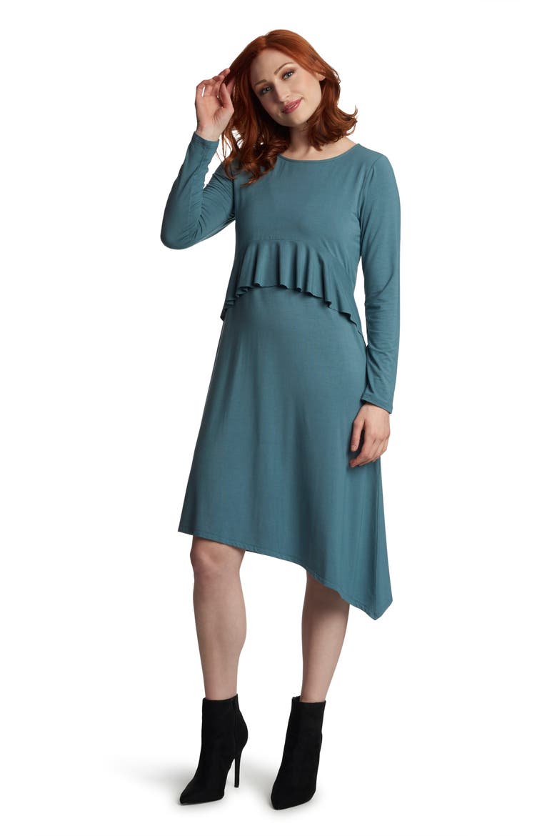 Melissa Long Sleeve Peplum Maternity/Nursing Dress, Alternate, color, MINERAL