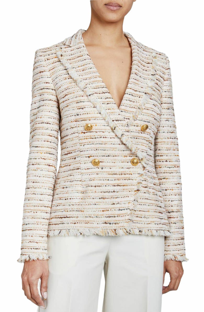 Santorelli ALAIA Double Breasted Four-Button Jacket in Modern Tweed, Alternate, color, 