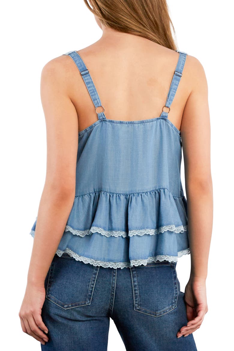 Lace Trim Cotton Blend Top, Alternate, color, WASHED BLUE