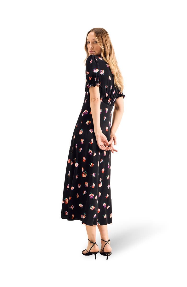Ro&Zo Pansy Print Shirred Cuff Midi Dress, Alternate, color, 