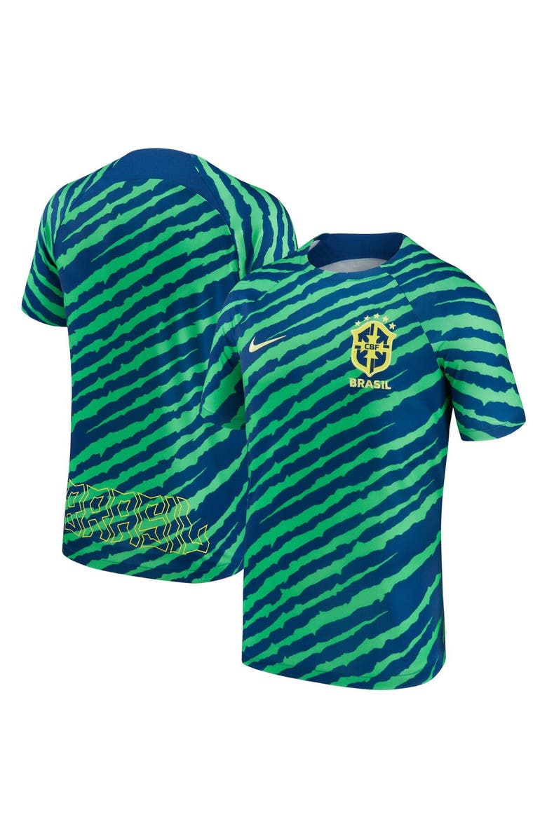 Nike Men's Nike Blue/Green Brazil National Team 2022/23 Pre-Match Top, Main, color,