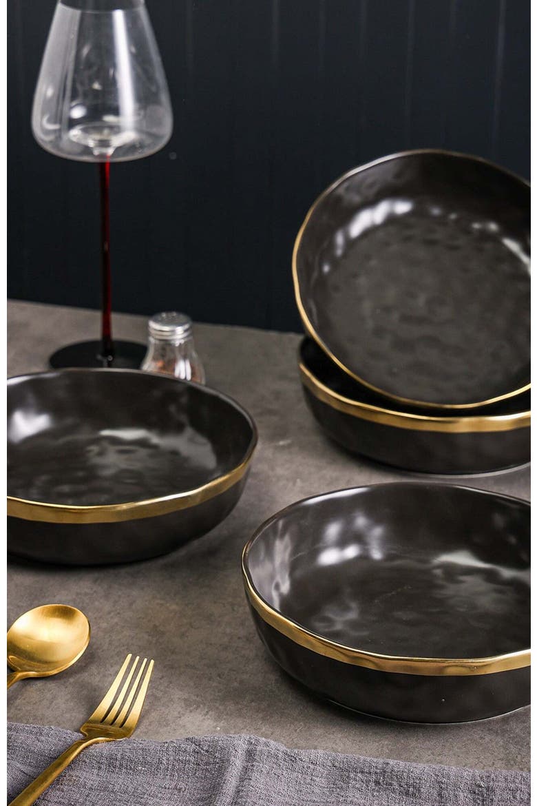 Florian Porcelain 4-Piece Pasta Bowl Set, Alternate, color, Black