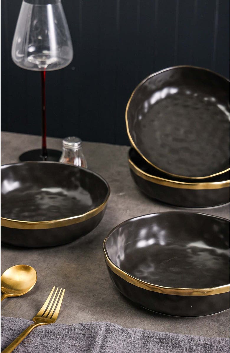 Stone Lain Florian Porcelain 4-Piece Pasta Bowl Set, Alternate, color, Black