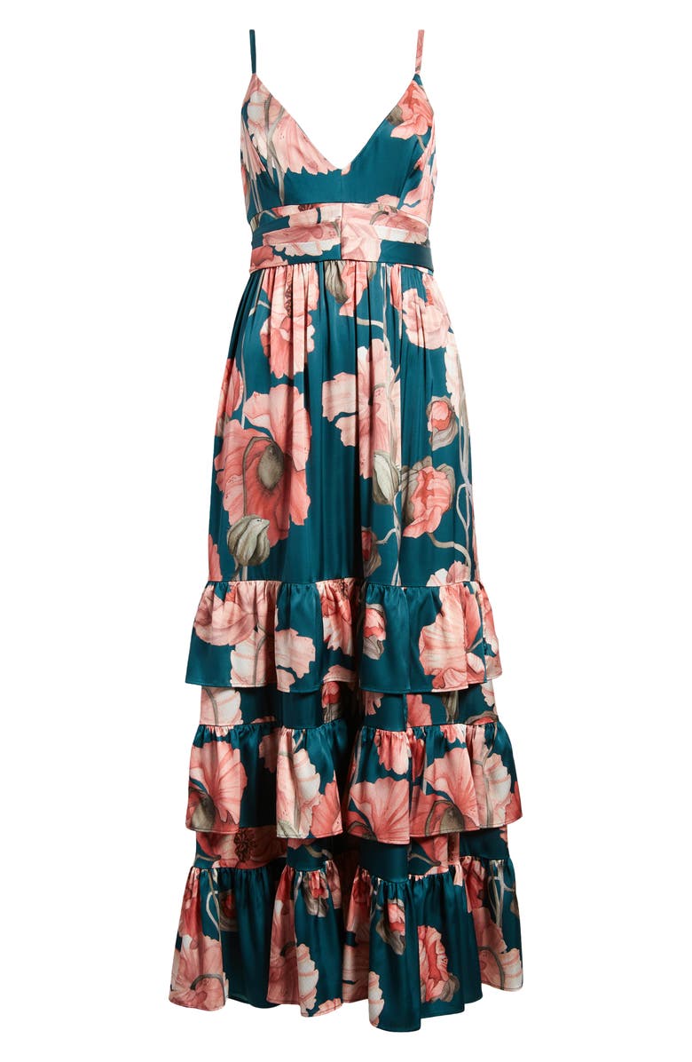 Hutch Guthrie Floral Print Tiered Ruffle Dress, Alternate, color, Emerald Vining Painted Floral