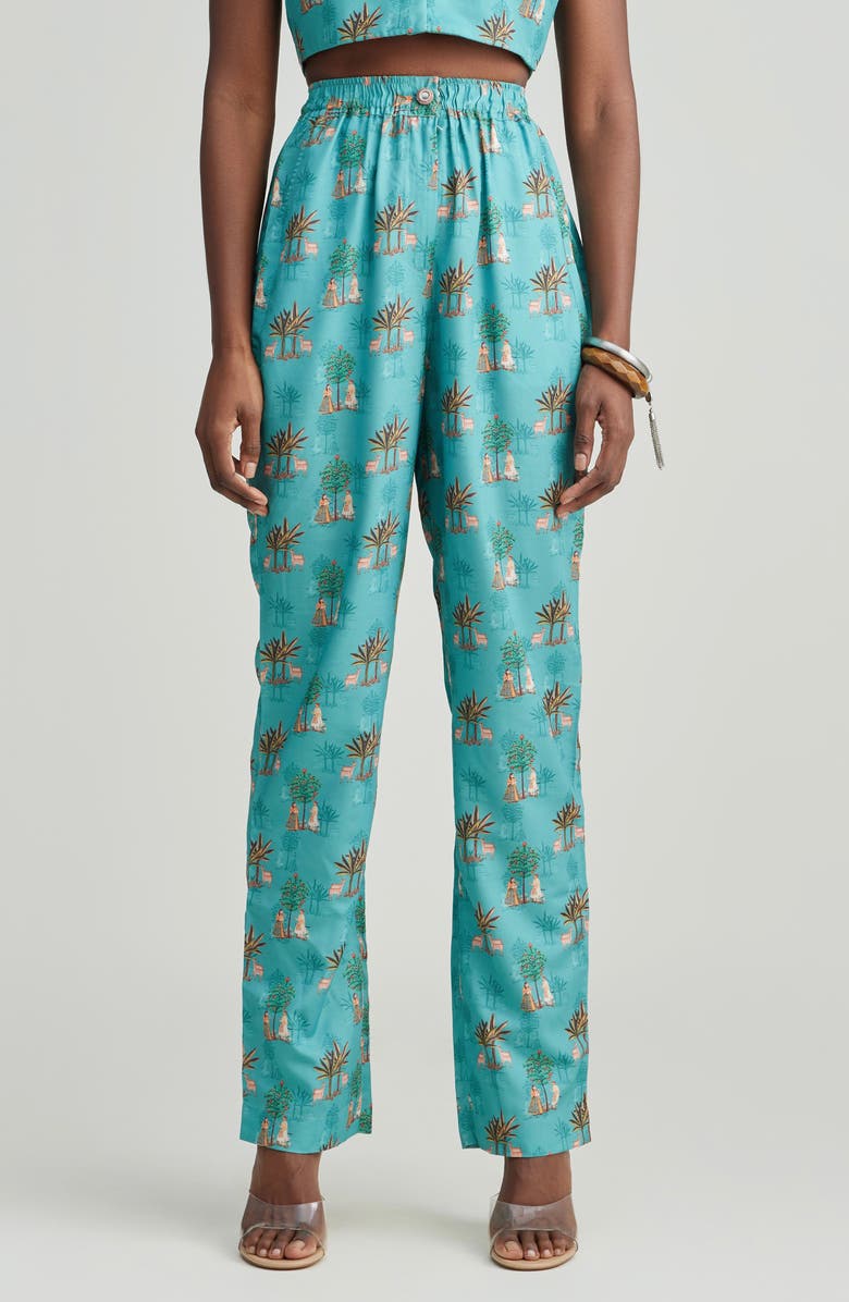 holiCHIC Print Straight Leg Pants, Main, color, Blue
