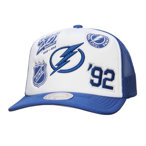 Men's Mitchell & Ness White/Blue Tampa Bay Lightning Gridlock Trucker Adjustable Hat