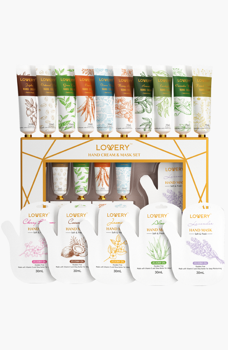 Lovery Hand Cream and Hand Mask Gift Set, Alternate, color, Gold / Pastel
