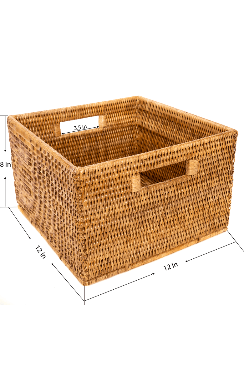 Artifacts Rattan Square Storage Basket With Handles, Alternate, color, Honey Brown