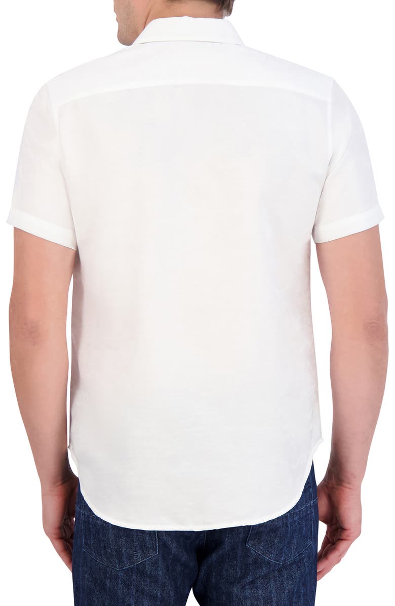 Robert Graham Poseidon Short Sleeve Linen & Cotton Jacquard Button-Up Shirt, Alternate, color, 