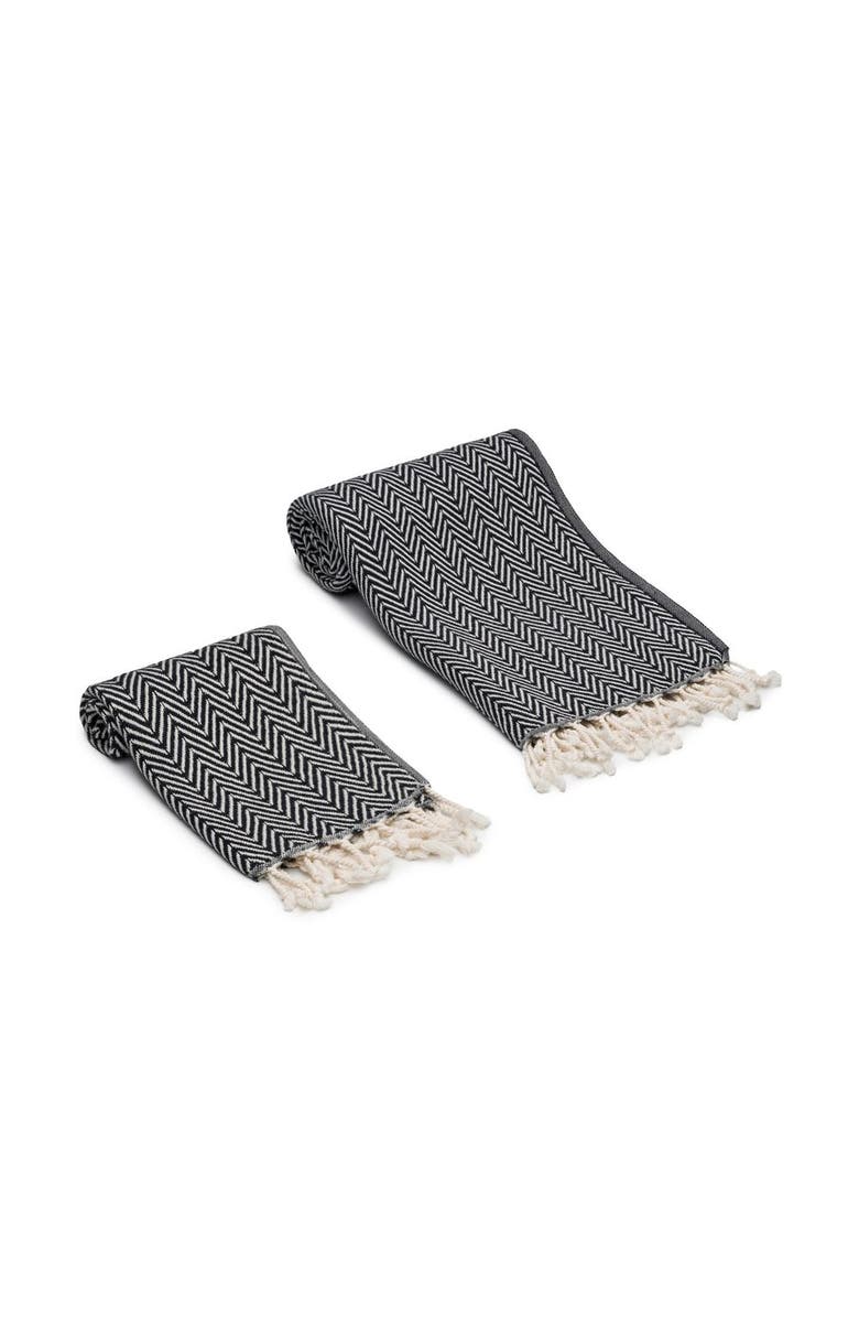 Oliviera Home Herringbone Turkish Cotton Bath and Hand Towel - Set, Alternate, color, Black