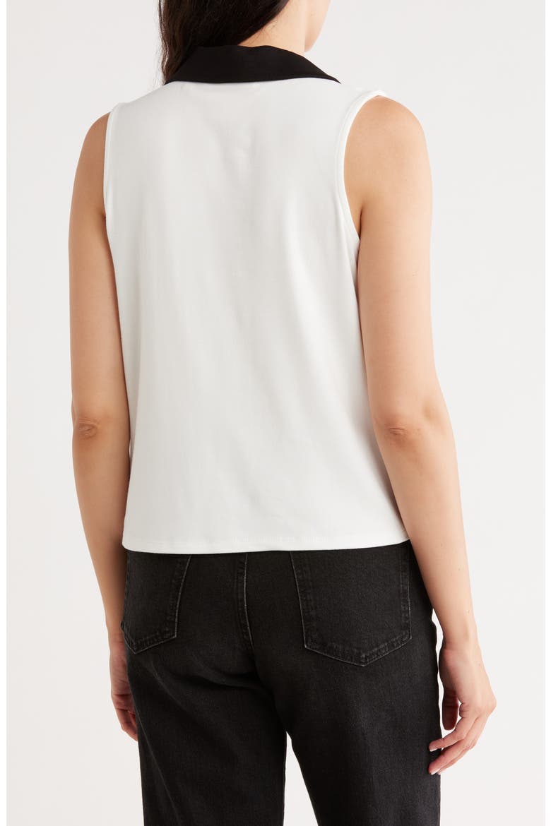Contrast Johnny Collar Sleeveless Top, Alternate, color, BONE/ BLACK