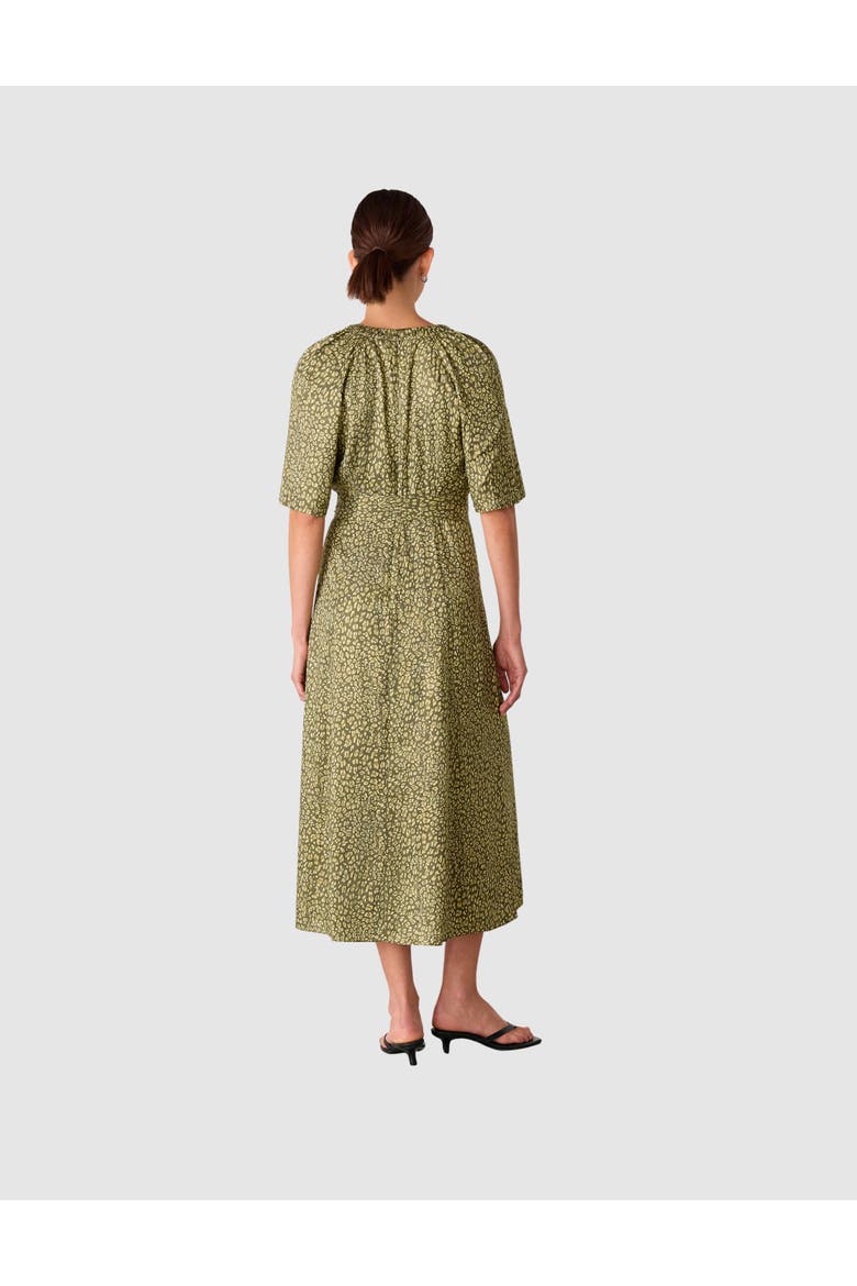 Leopard Short Sleeve Midi Dress, Alternate, color, Green/Multi