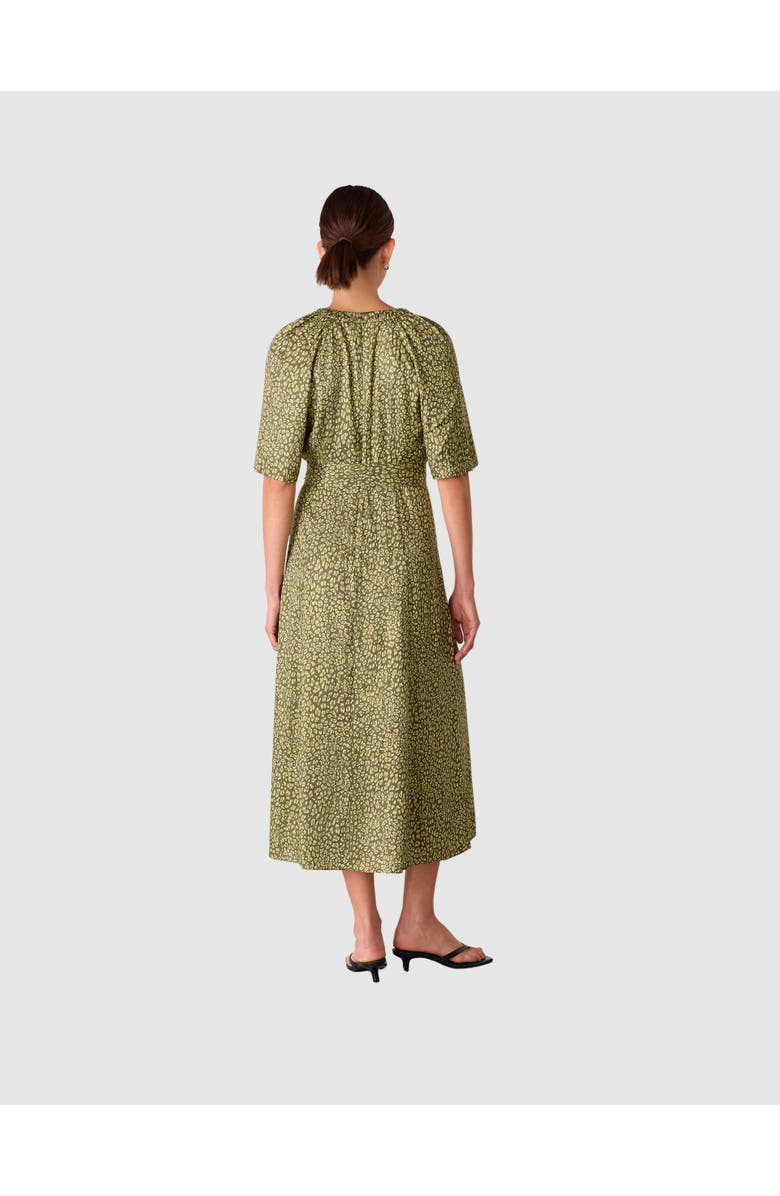 Whistles Leopard Short Sleeve Midi Dress, Alternate, color, Green/Multi