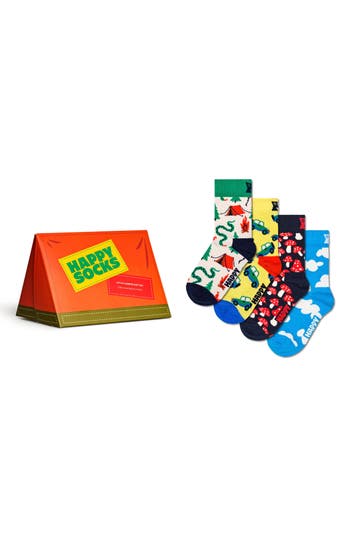 Happy Socks Kids' Assorted 4-pack Camper Crew Socks Gift Box In Camper