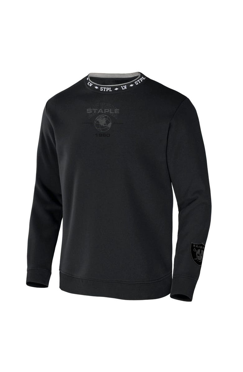 STAPLE Men's NFL x Staple Black Las Vegas Raiders Globe Crewneck Pullover, Alternate, color, 