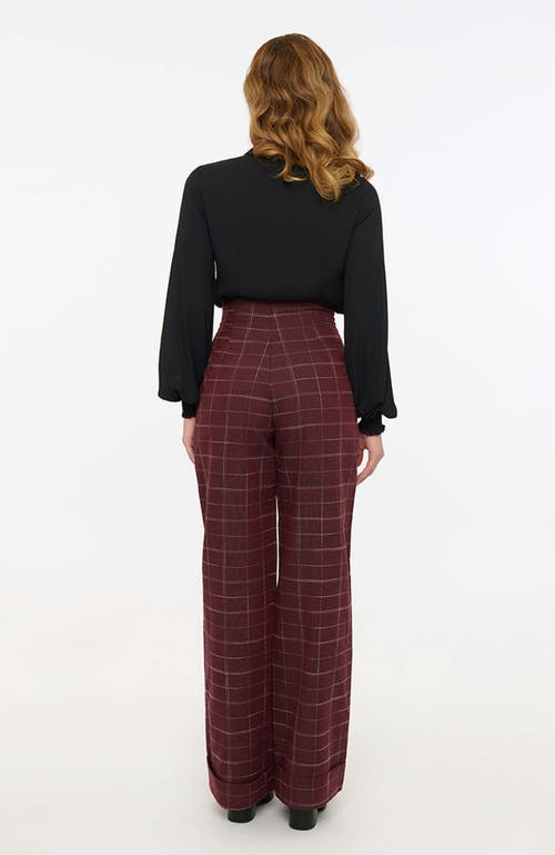 Shop Unique Vintage 1940s Buttoned Wide Leg Trousers In Burgundy Plaid