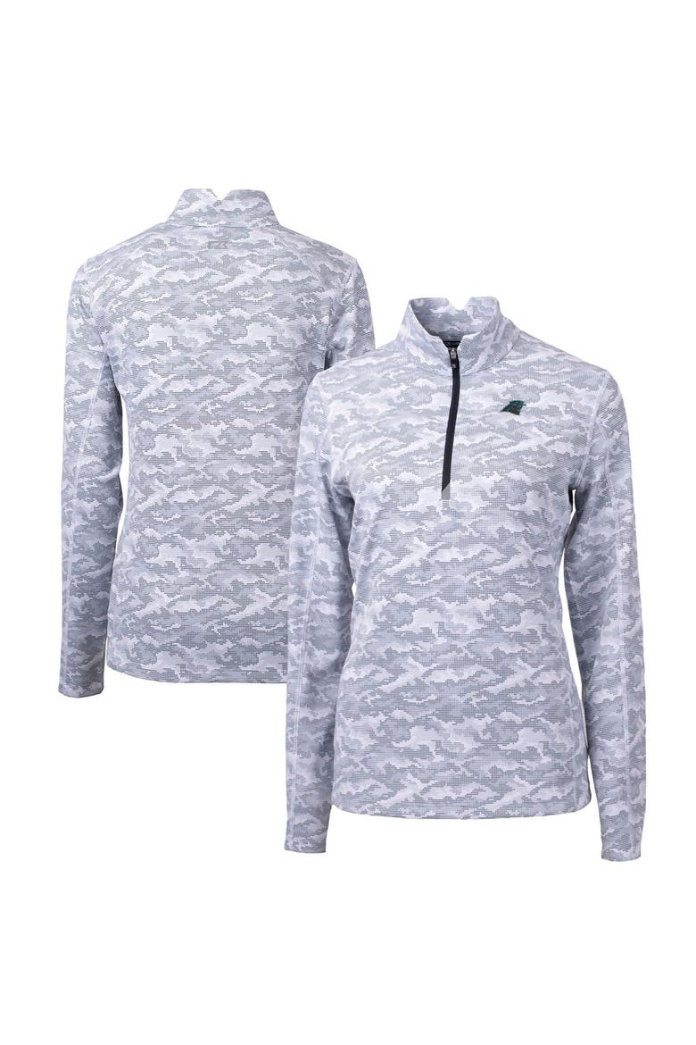 Women's Cutter & Buck Charcoal Carolina Panthers Traverse Camo Print Stretch Quarter-Zip Pullover Top, Alternate, color, Charcoal