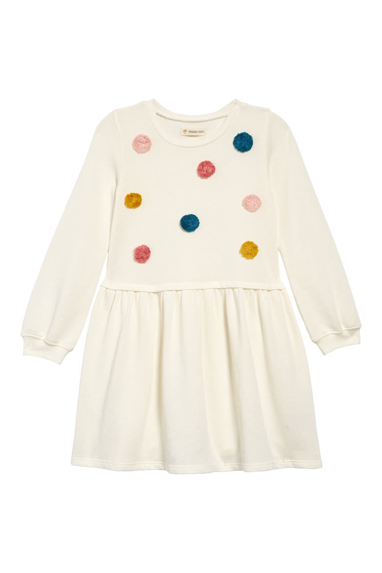 Pompom Sweatshirt Dress, Main, color, IVORY EGRET