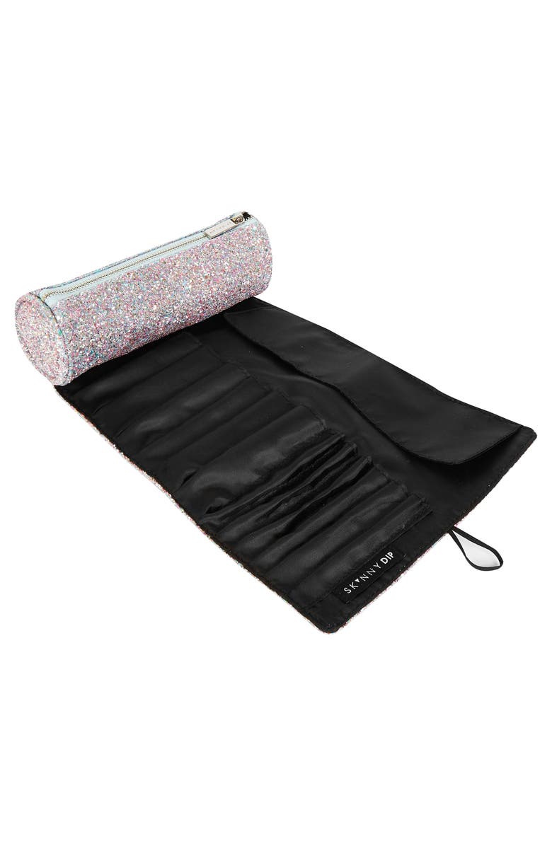 Skinnydip Treasure Glitter Cosmetics Roll Bag, Alternate, color, 