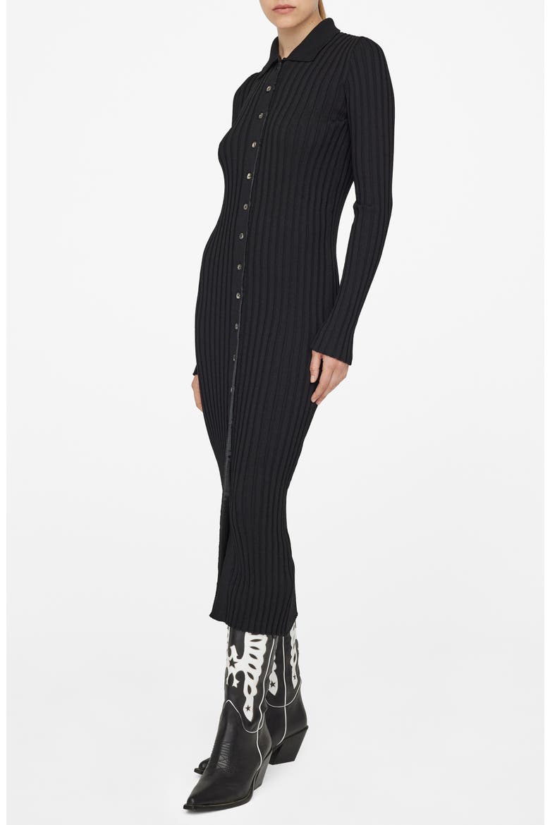 Joslyn Ribbed Button-Up Midi Dress, Main, color, BLACK