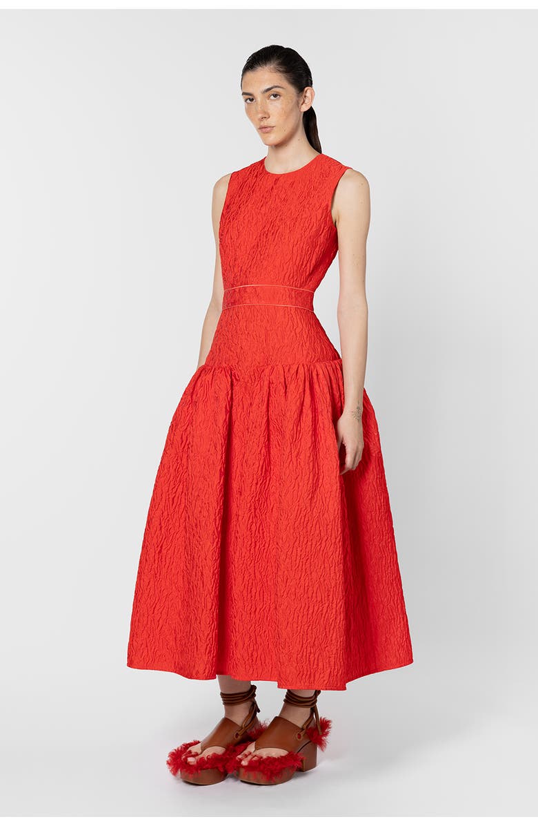 Roksanda Aya Cloque Midi Dress, Main, color, Rouge