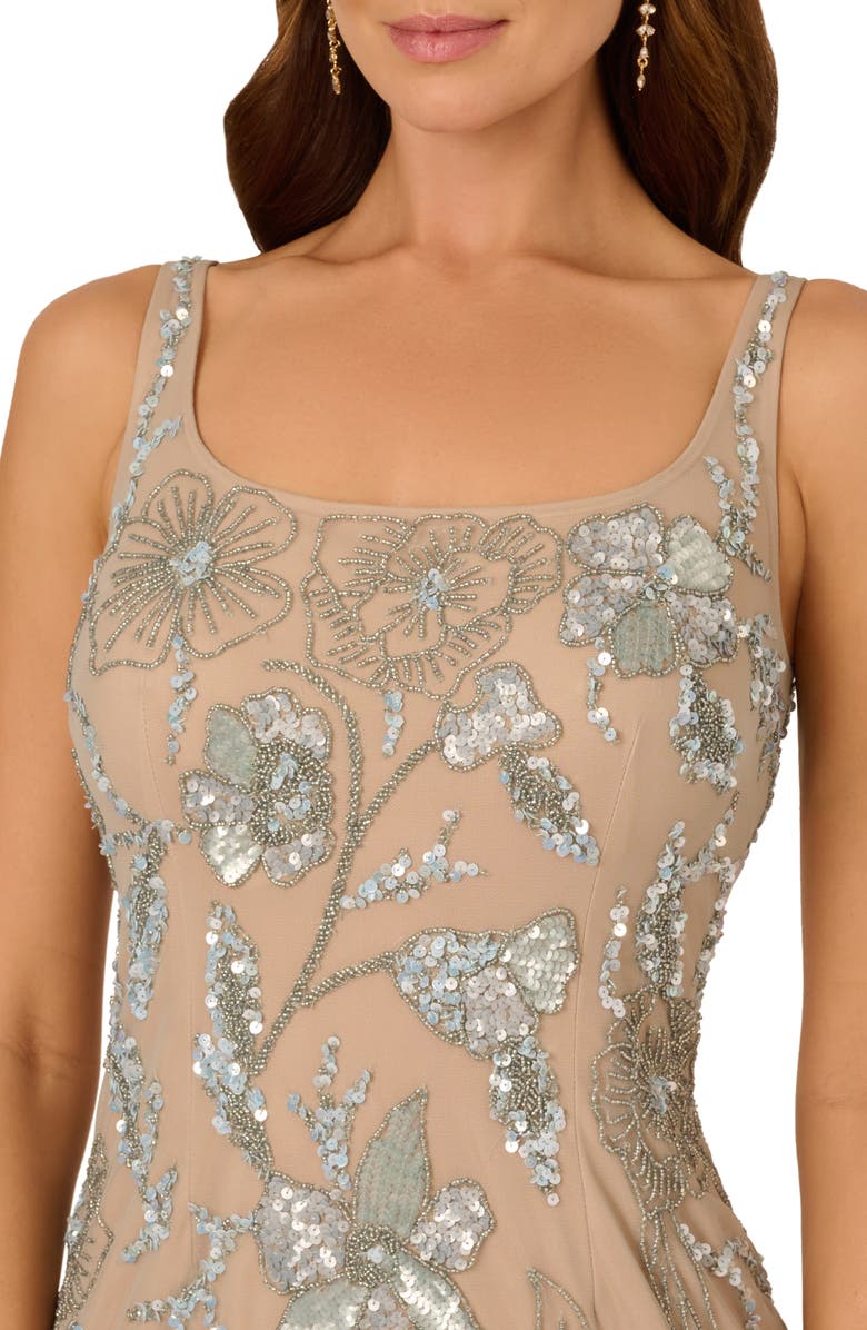 Adrianna Papell Beaded Floral Mermaid Gown, Alternate, color, Frosted Sage/ Nude