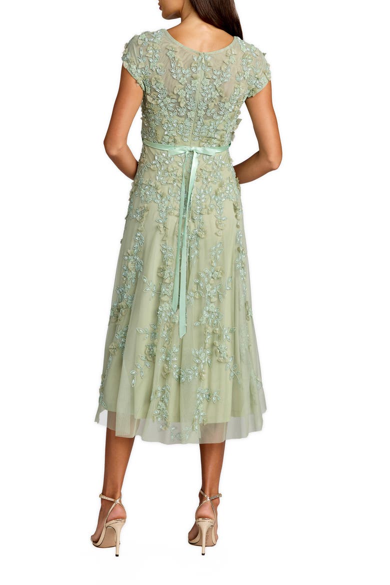 Petite Floral Embellished Cap Sleeve Midi Dress, Alternate, color, Sage