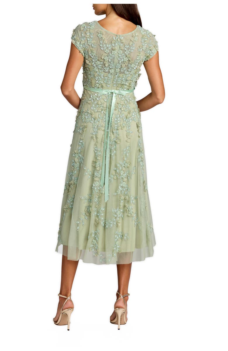 Mac Duggal Petite Floral Embellished Cap Sleeve Midi Dress, Alternate, color, Sage