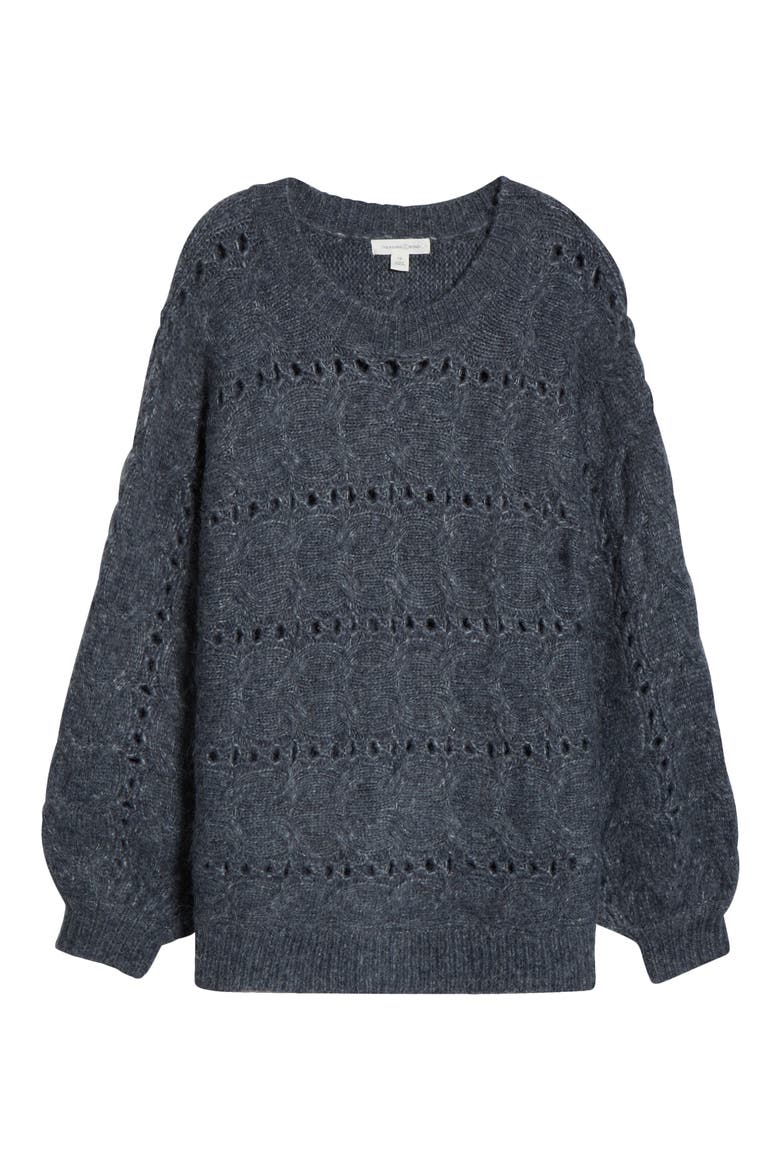 Cable Crewneck Sweater, Alternate, color, NAVY STILL