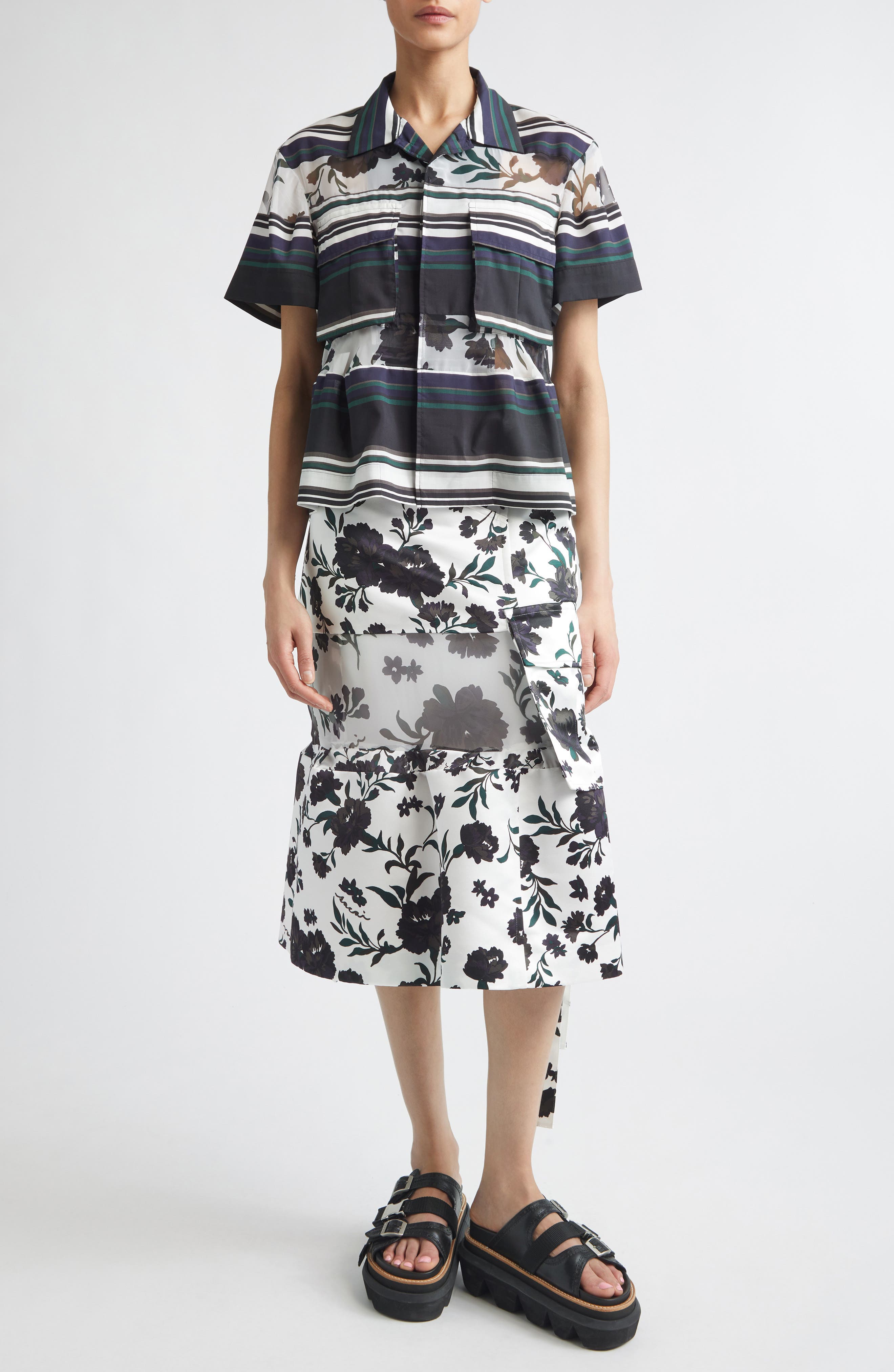 Mixed Media Floral Midi Skirt - image 2