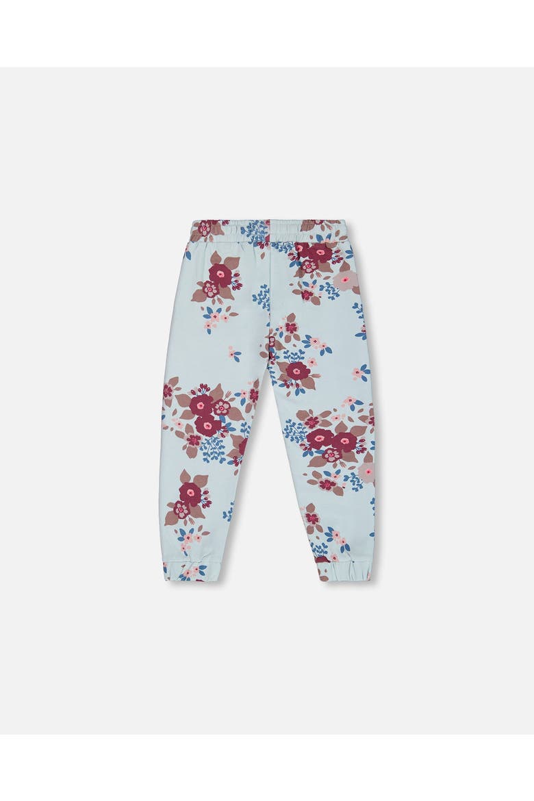 Girl's Fleece Sweatpants Light Blue Printed Big Flowers, Alternate, color, Big Flowers On Blue