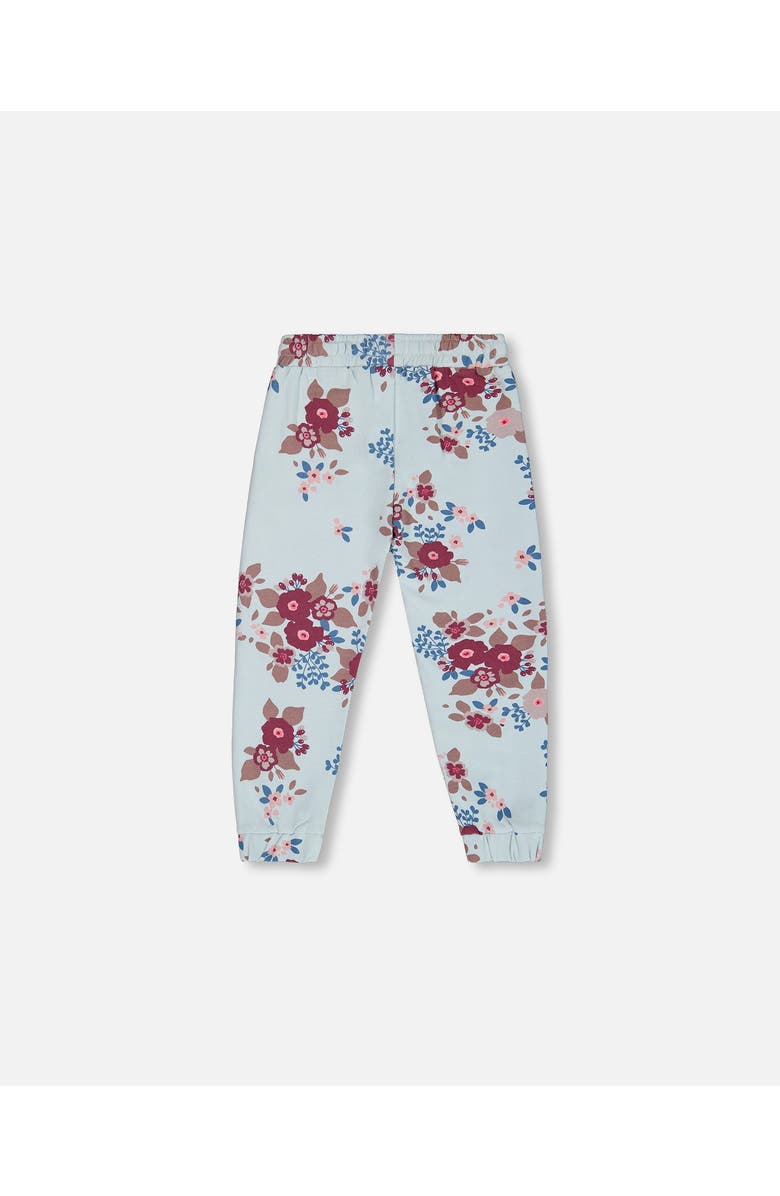 Deux par Deux Girl's Fleece Sweatpants Light Blue Printed Big Flowers, Alternate, color,