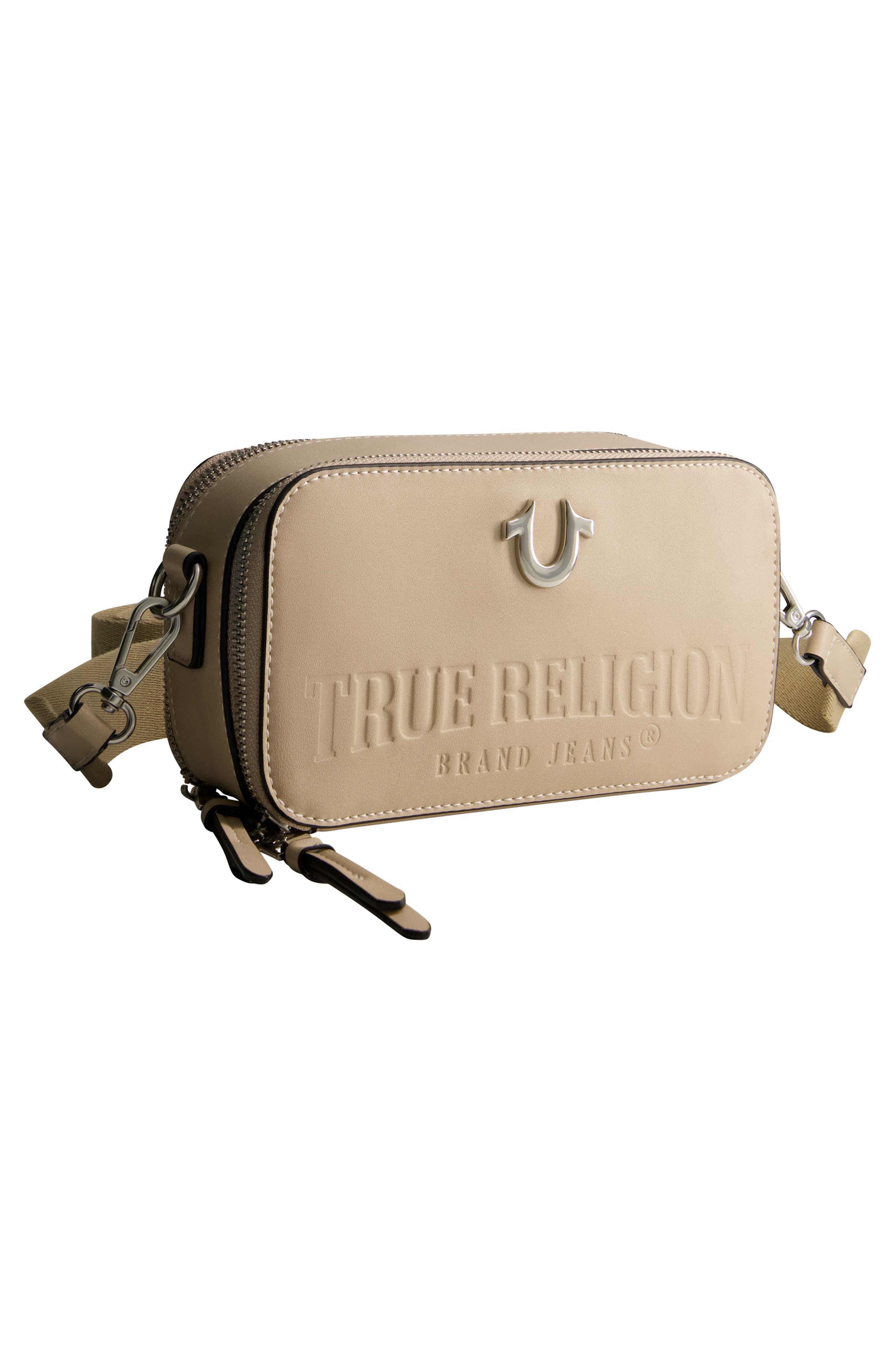 Double-Zip Horseshoe Camera Bag, Alternate, color, TAN