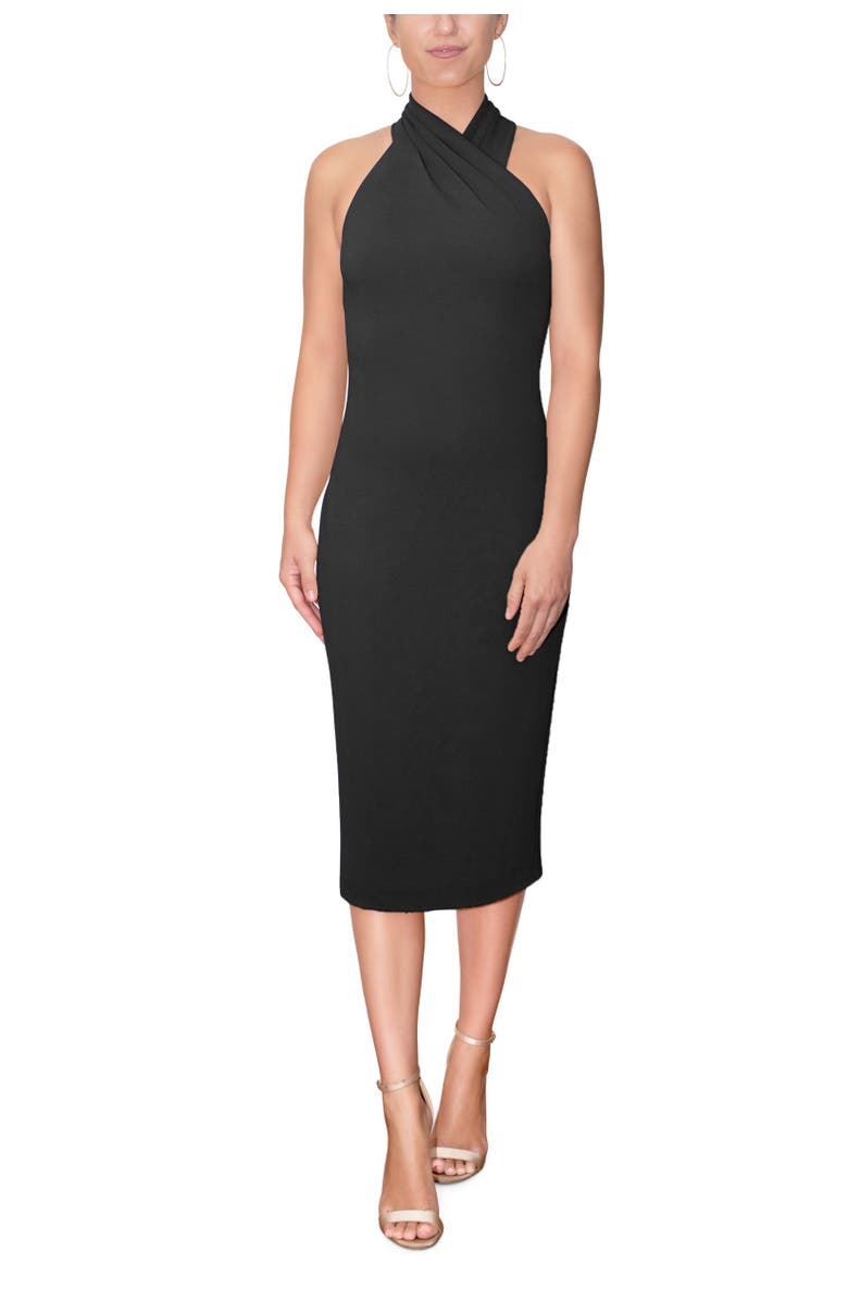 RACHEL Rachel Roy Harland Crossover Halter Midi Dress, Main, color, Black