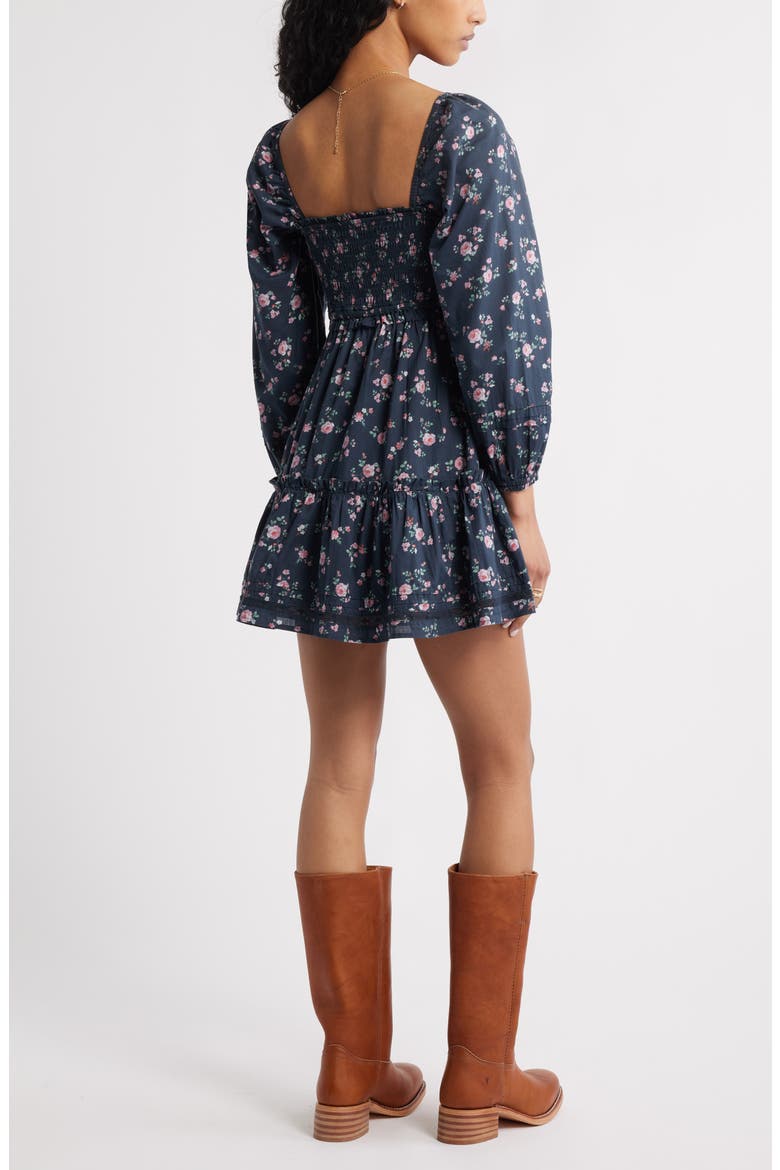 Long Sleeve Fit & Flare Minidress, Alternate, color, NAVY- PINK COTTAGE GARDEN