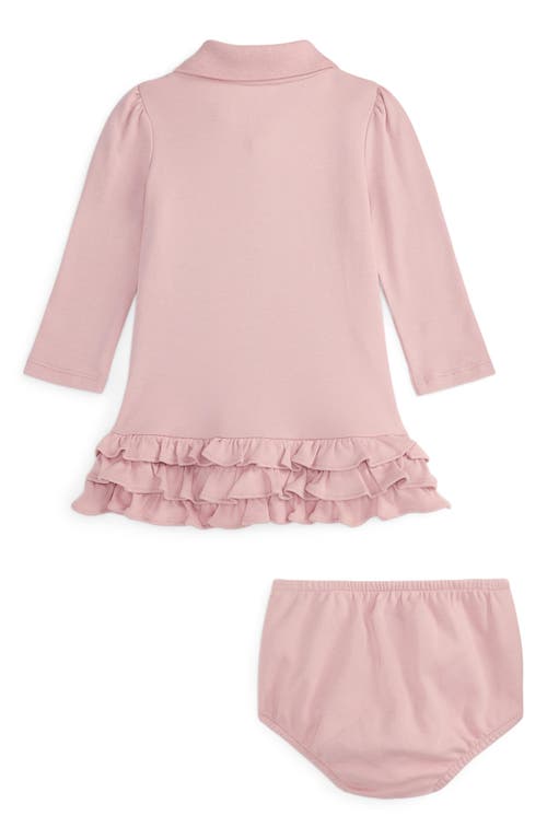 Ralph Lauren Long Sleeve Cotton Polo Dress & Bloomers Set In Pink