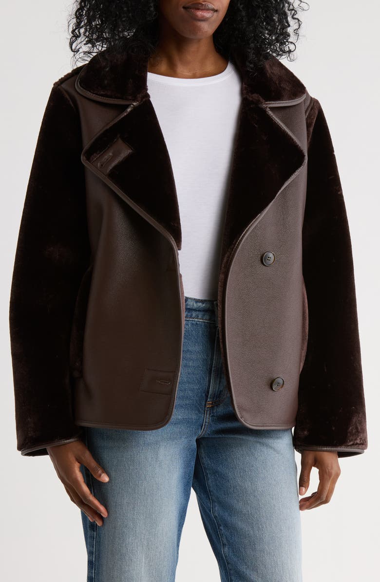 Hudson Jeans Faux Leather & Faux Shearling Jacket, Alternate, color, Brown