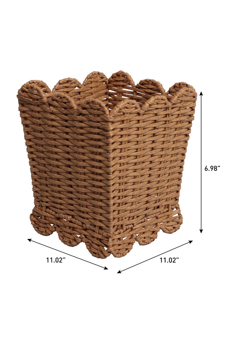 Resin 3.3-Gallon Tapered Square Wicker Watebasket with Scalloped Edge, Alternate, color, Natural
