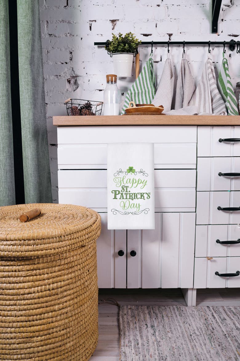 Happy St. Patrick's Day Flour Sack Kitchen Dishtowel, Alternate, color, White