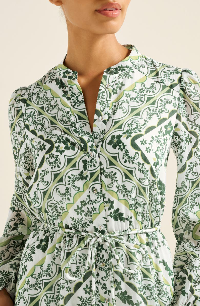 Ever New Penelope Printed Long Sleeve Maxi Shirtdress, Alternate, color, Green Penola Tile