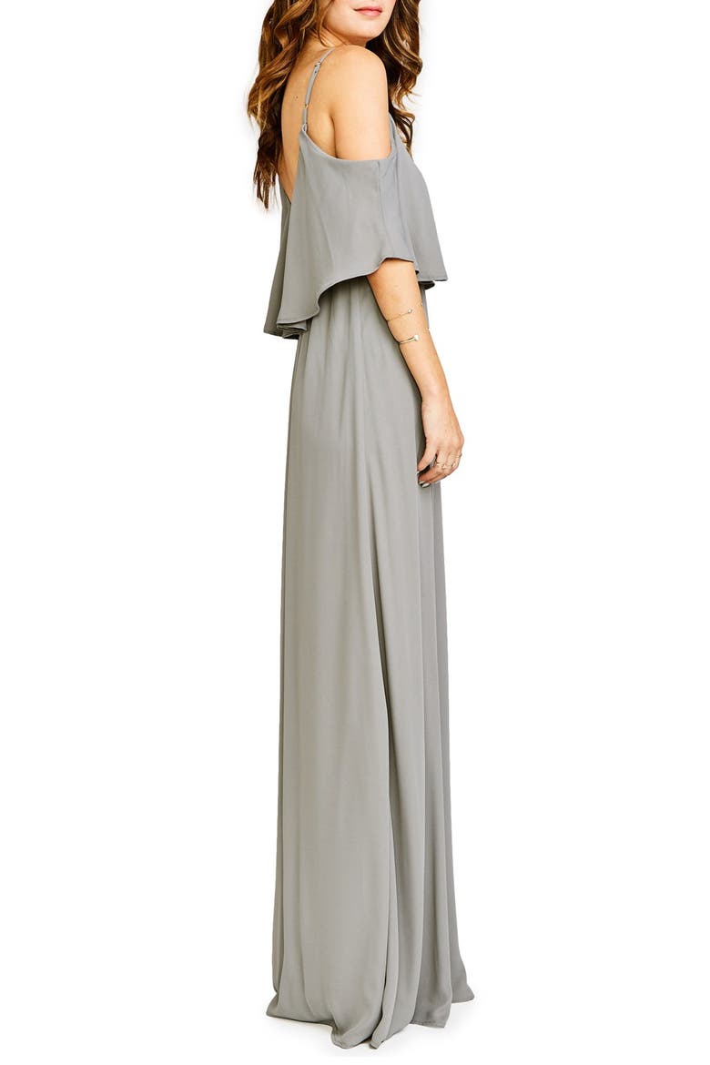 Caitlin Cold Shoulder Chiffon Gown, Alternate, color, SOFT CHARCOAL