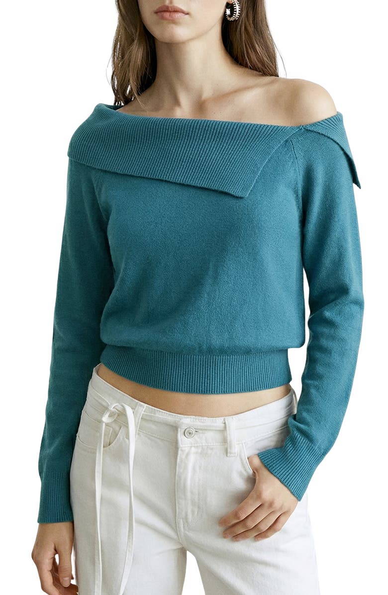 MANGO TEEN Asymmetric Neck Sweater, Main, color, Petrol Blue