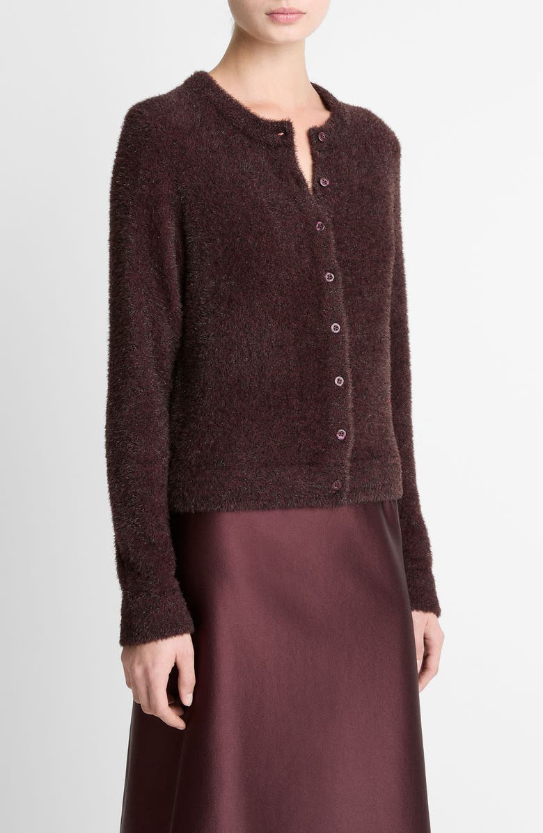 Vince Metallic Eyelash Cardigan, Alternate, color, Oxblood