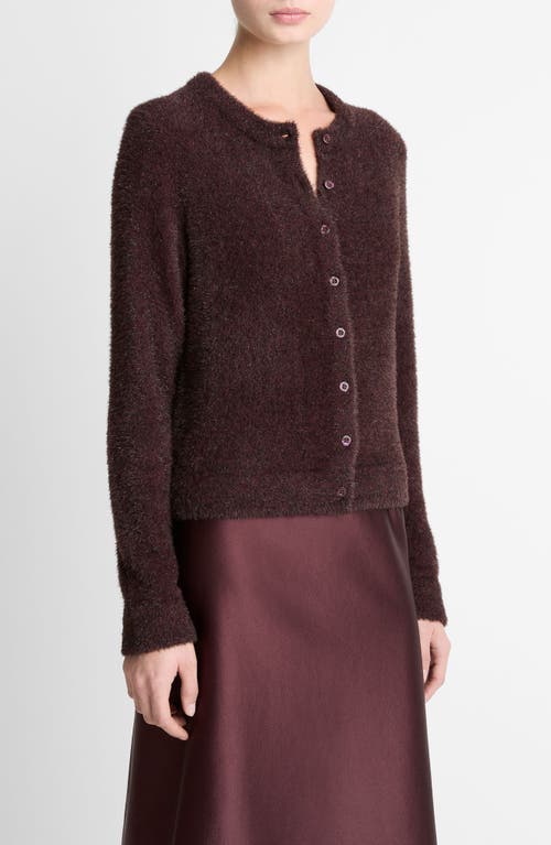 Vince Metallic Eyelash Cardigan In Burgundy