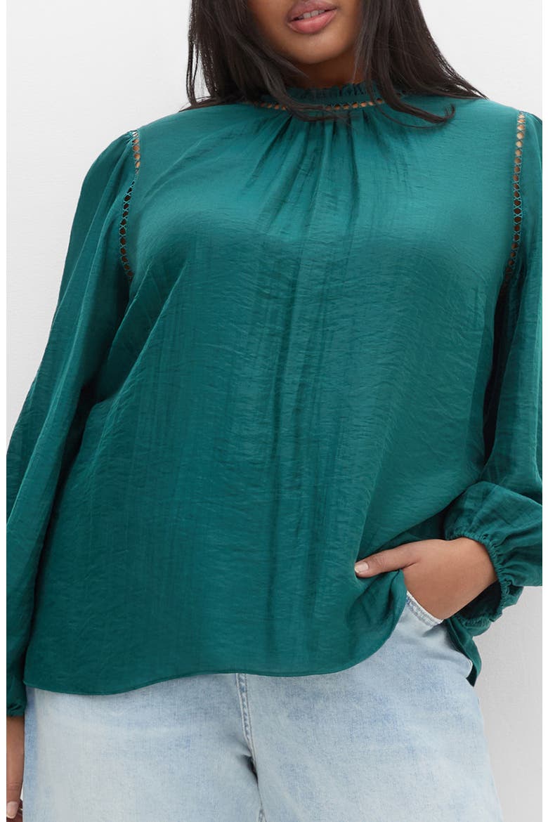 Lorelai Open Stitch Satin Top, Main, color, EMERALD