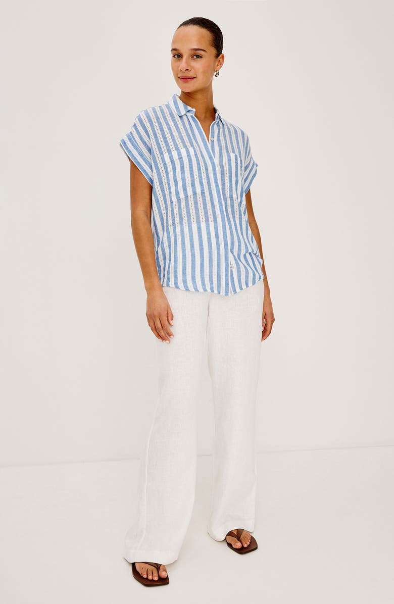 Rails Cito Stripe Short Sleeve Linen Blend Button-Up Shirt, Alternate, color, Atlantis Stripe