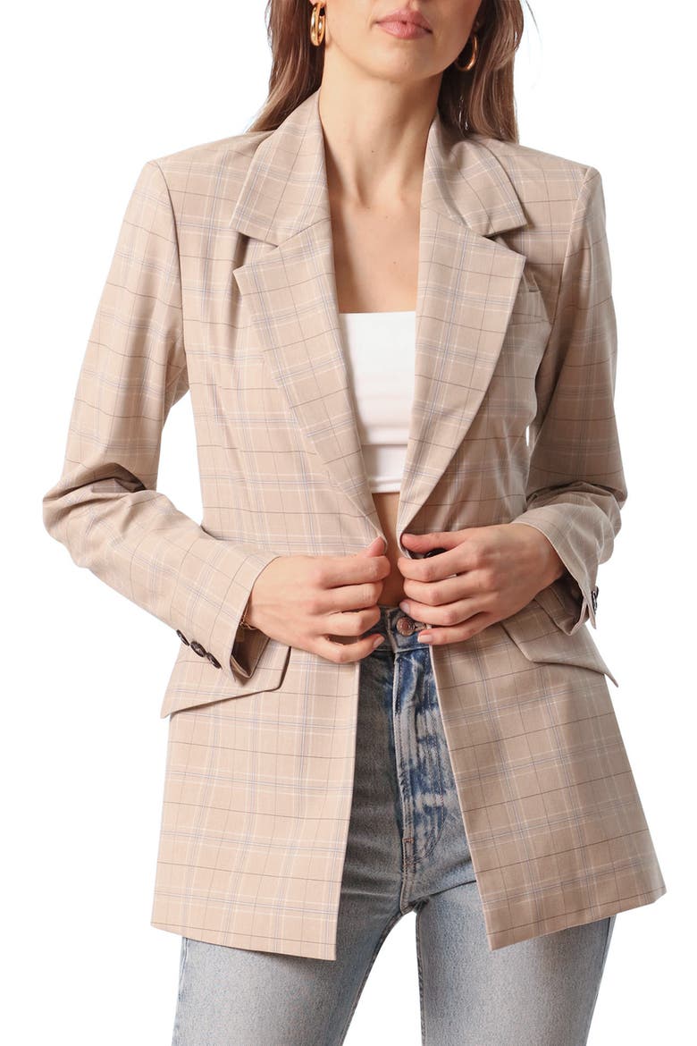 Plaid Fitted Blazer, Alternate, color, BEIGE PLAID
