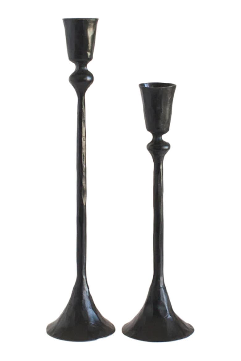 Gemini Hand-Forged Iron Candle Stands - Set of 2, Alternate, color, Black