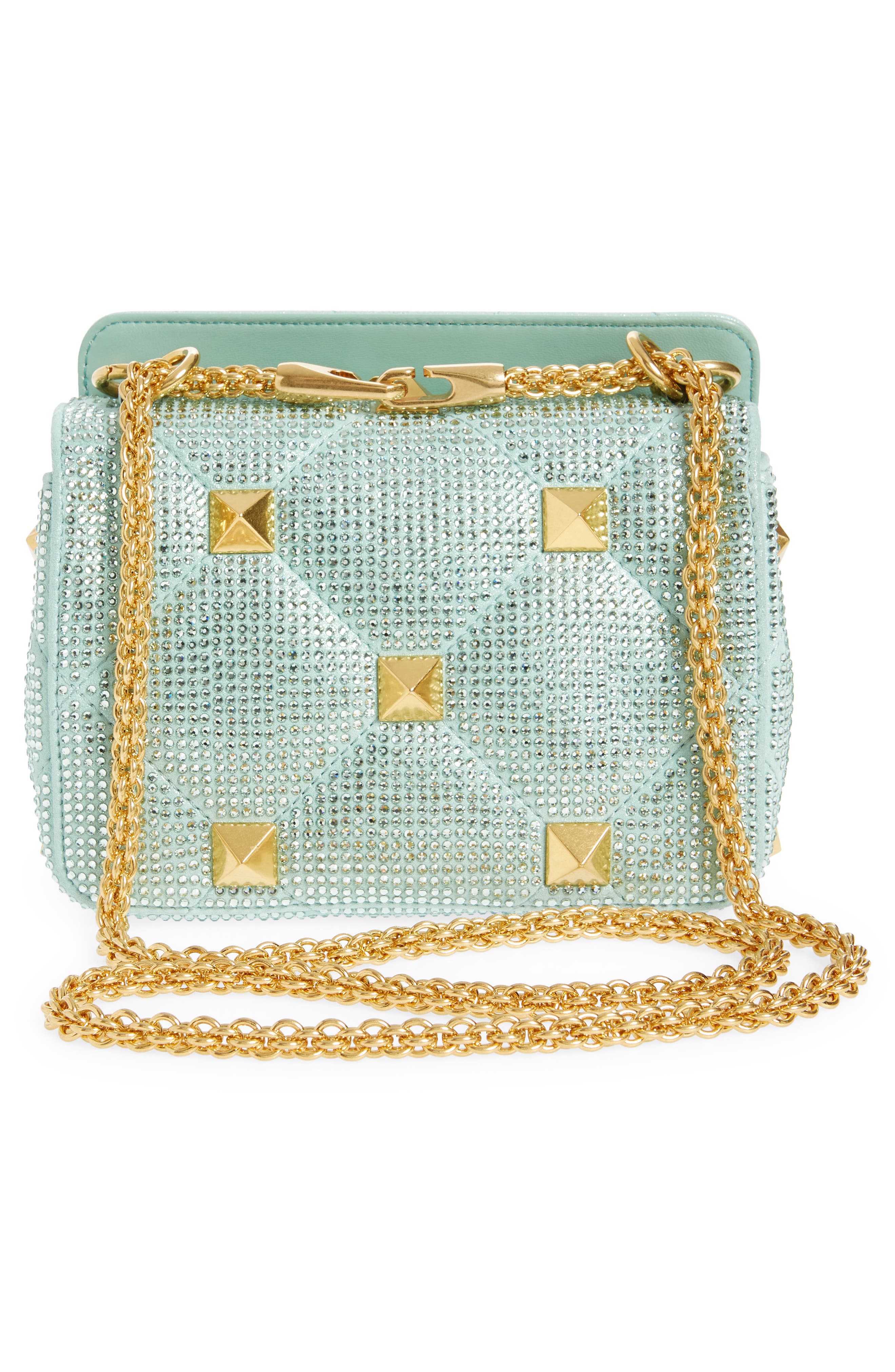 Valentino Garavani Small Roman Stud Crystal Embellished Matelassé Suede Shoulder Bag, Alternate, color, 