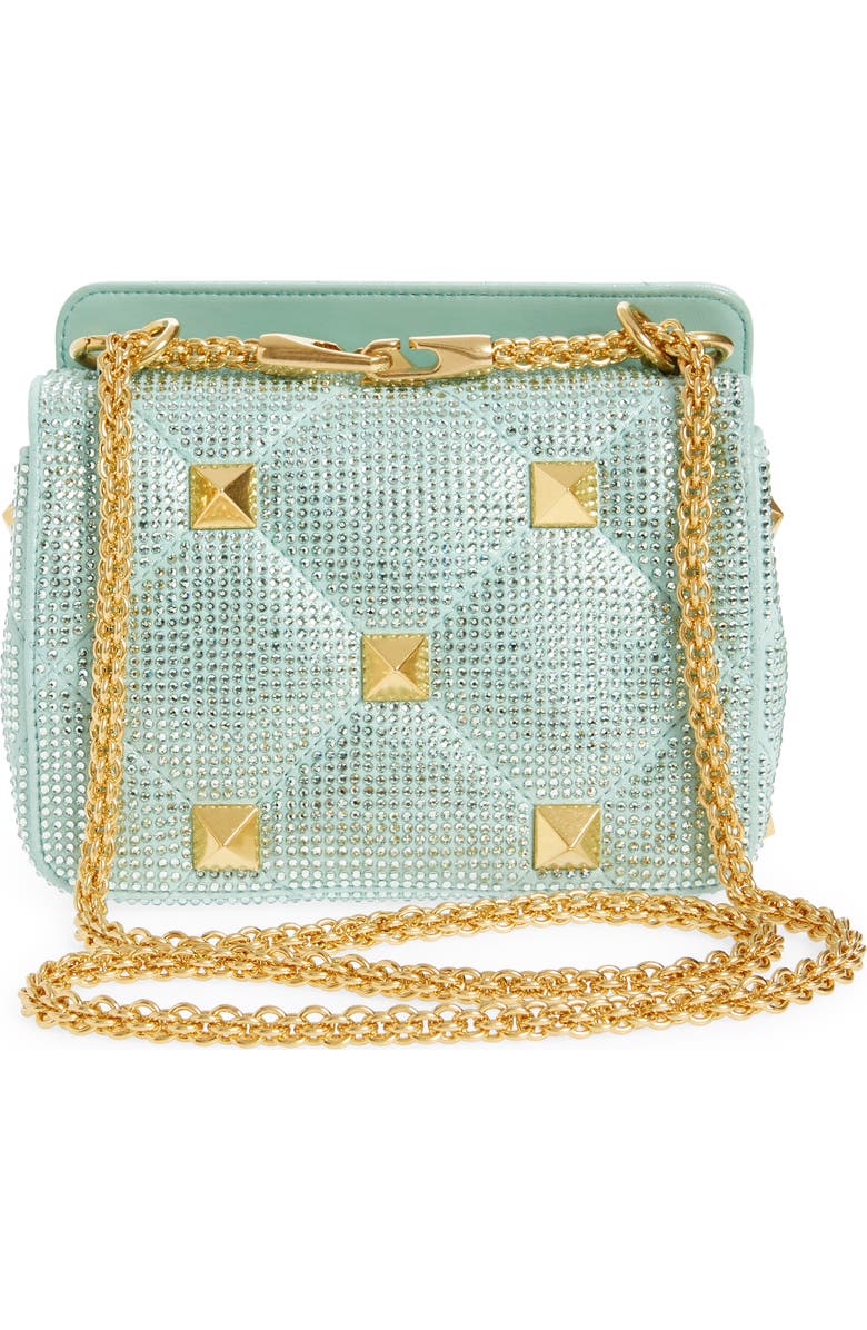 Valentino Garavani Small Roman Stud Crystal Embellished Matelassé Suede Shoulder Bag, Alternate, color,